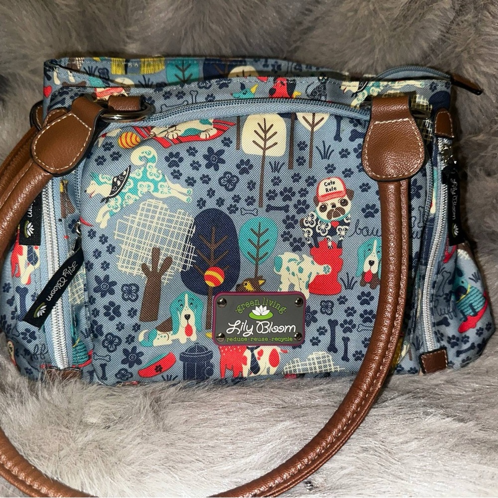 Lily Bloom Blue and Brown Storybook Shoulder Bag